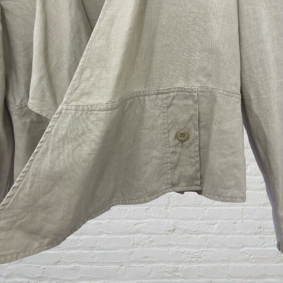 For The Republic Linen Blazer 12 Open Front Tan Pockets Casual Lightweight - Picture 10 of 13